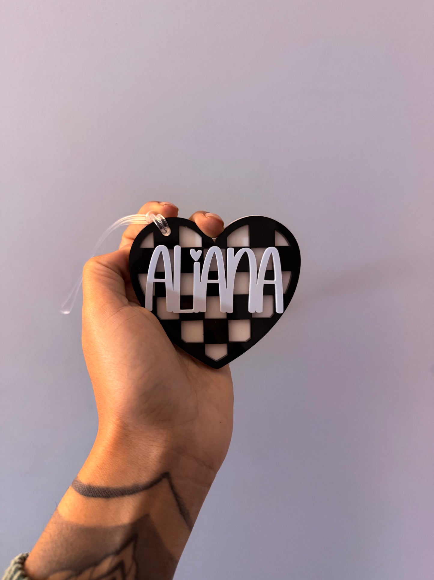 Checkered heart name tags
