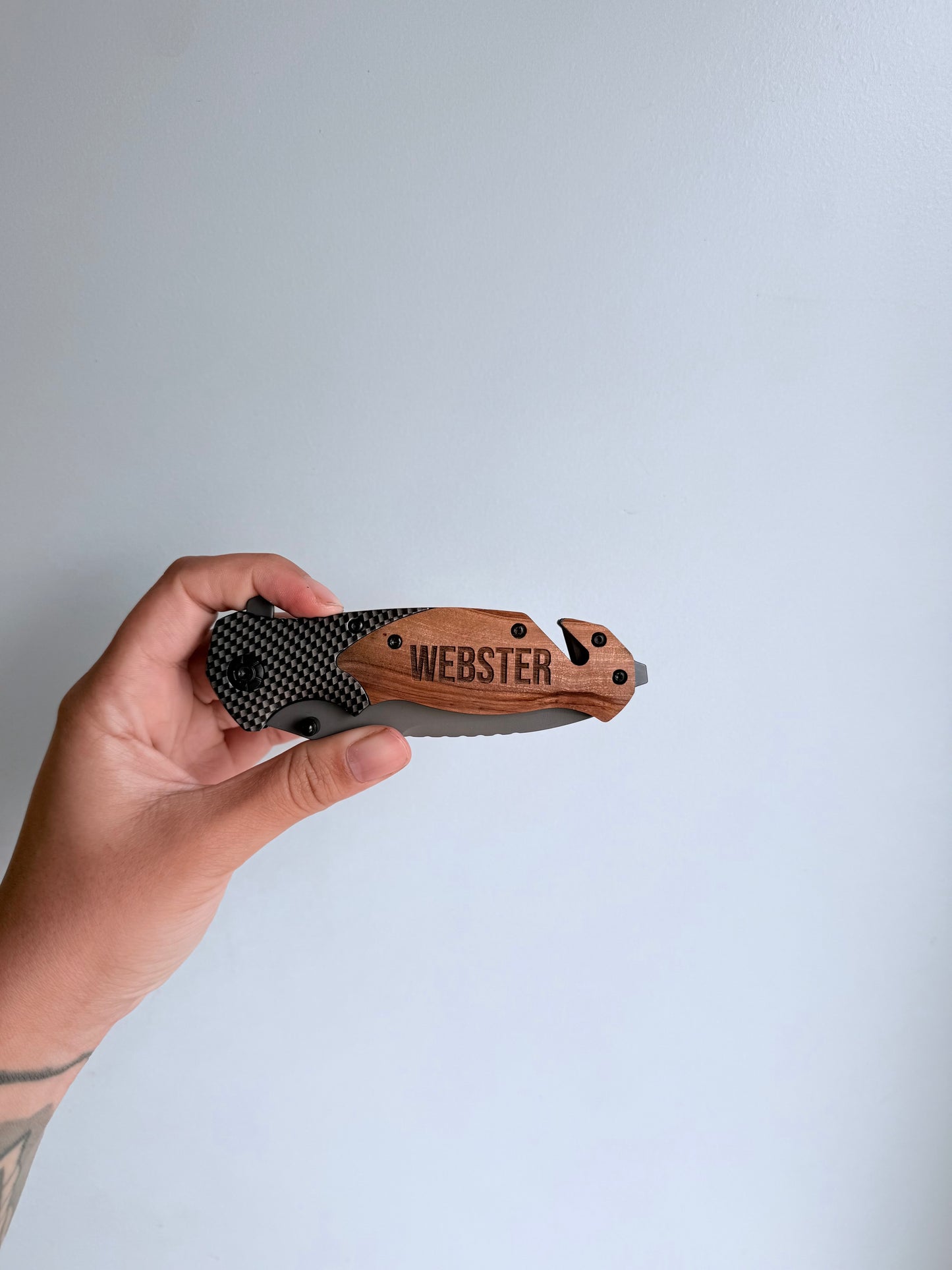 Engraved Wood Pocket Knife
